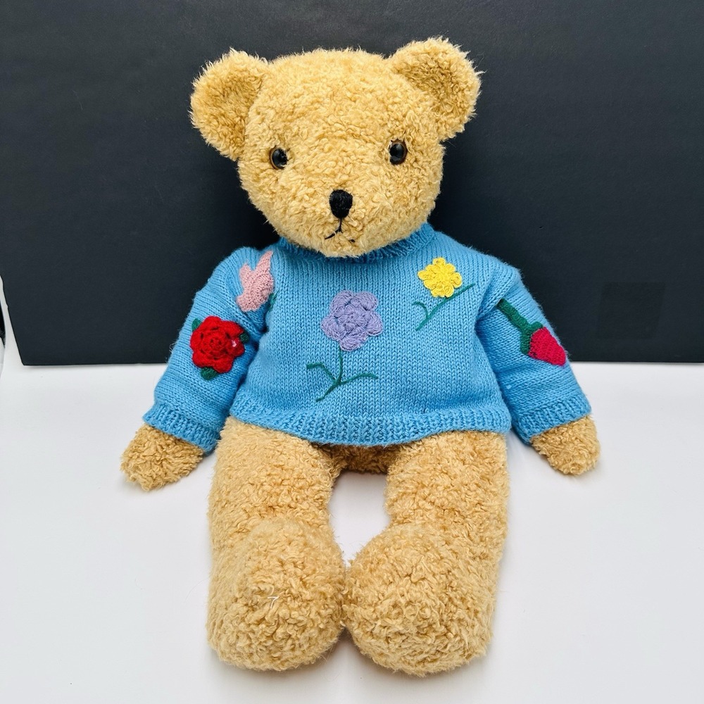 Vintage 1991 Ty Classic 22" Large Curly Bear Plush Blue Sweater HTF Stuffed